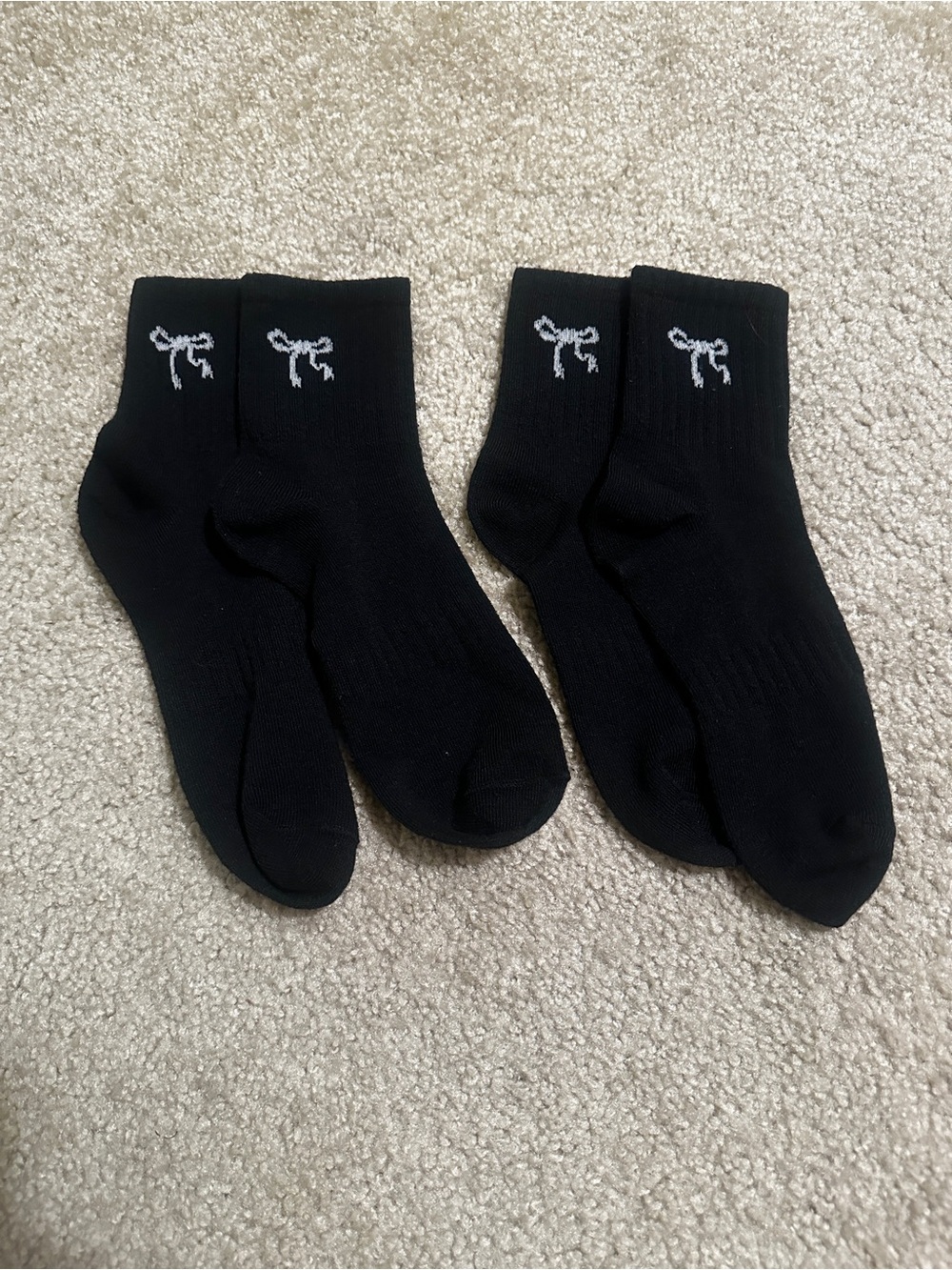 Black Socks with White Bow Embroidery